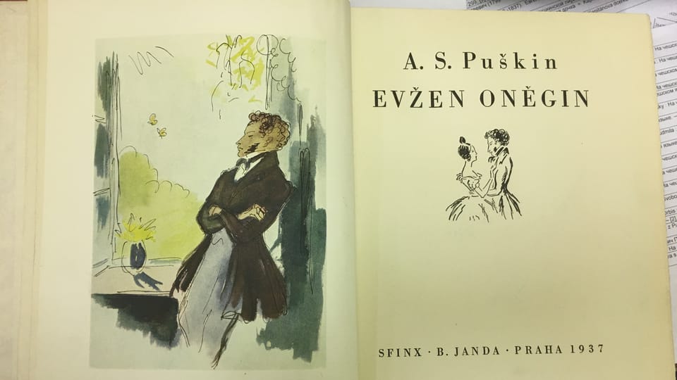 "Евгений Онегин", перевод на чешский язык, Прага, 1937 г. Из книжных фондов Всероссийского музея А. С. Пушкина, фото: Катерина Айзпурвит "Евгений Онегин", перевод на чешский язык, Прага, 1937 г. Из книжных фондов Всероссийского музея А. С. Пушкина, фото: Катерина Айзпурвит